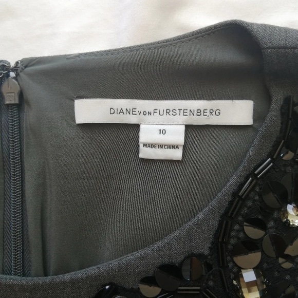 Diane Von Furstenberg Mackenzie Sheath Dress Embellished Jewel Neckline Gray 10 - Picture 11 of 11